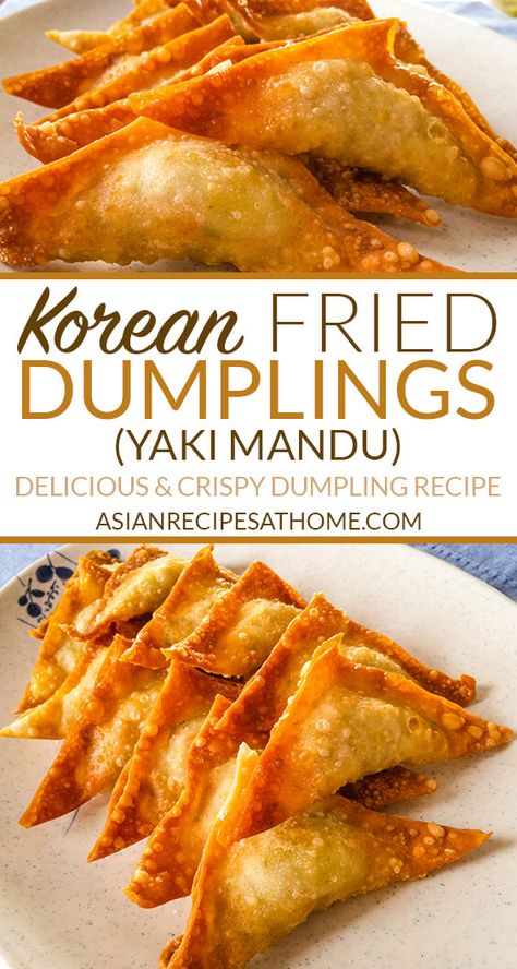 Yaki Mandu, Mandu Recipe, Koreansk Mad, Korean Dumplings, Koreansk Mat, Wonton Recipes, Fried Dumplings, Chinese Cooking Recipes, Korean Cooking