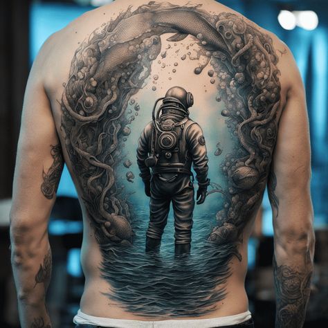 Best 16+ ocean theme tattoos you must try this year Ocean Back Tattoo, Ocean Theme Tattoos, Ocean Tattoo, Sea Tattoo, Ocean Tattoos, Tattoo For Son, Tattoo Flash Sheet, Back Of Shoulder Tattoo, Tattoos For Black Skin