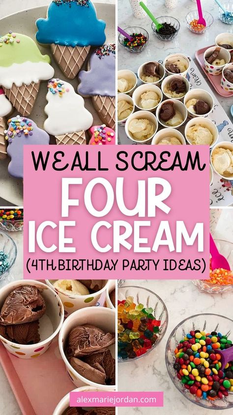 Dive into a world of sweetness with our must-read blog post on "We All Scream Four Ice Cream Theme Fourth Birthday Party"! Explore the fun of Ice Cream Birthday Party Theme, discover exciting Summer Birthday Party ideas, and create lasting memories for your child's Fourth Birthday. From adorable Ice Cream Party details to Kids Themed Birthday Parties inspiration, find the perfect Birthday Ideas for a celebration that'll have everyone screaming for joy! Fourever Sweet Party Ideas Decorations, Winter Ice Cream Birthday Party, 4ever Birthday Party, 4th Birthday Ice Cream Theme, Ice Cream Birthday Party Food Ideas, Four Year Birthday Theme, Four Ice Cream Birthday Party, Ice Cream Birthday Party Theme Boy, Birthday Party For 4 Year Girl