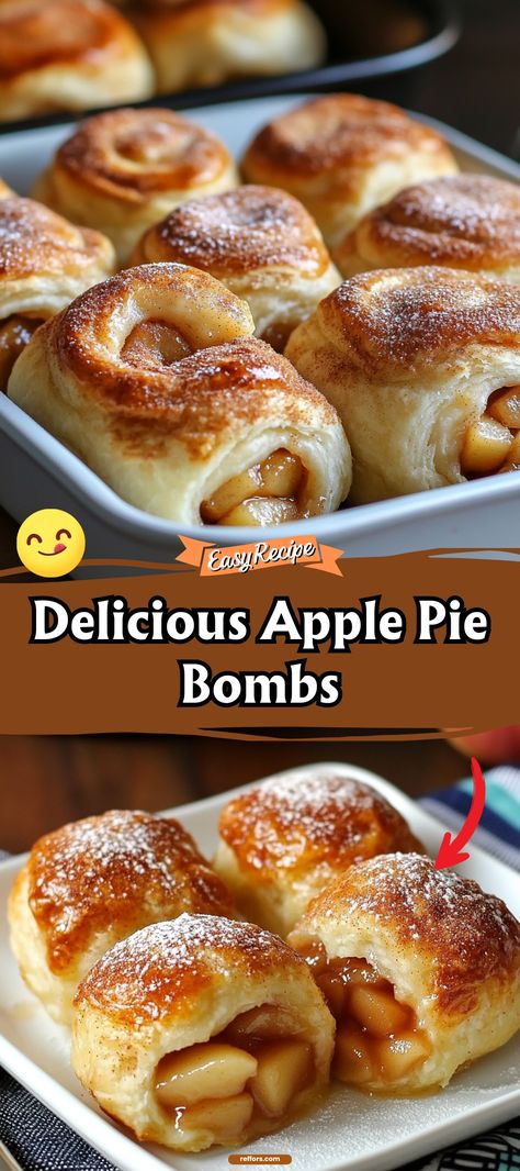 Experience the explosion of flavors with our Apple Pie Bombs. These delightful pastry pockets are filled with cinnamon-spiced apples and served hot for a mini apple pie experience that's absolutely irresistible. #ApplePieBombs #MiniDesserts #FallFlavors Mini Cinnamon Apple Pies, Mini Apple Pastries, Mini Apple Pies In Muffin Tin Pillsbury, Mini Apple Pie Recipe Easy, Pillsbury Biscuit Recipes Dessert Apple, Mini Boston Cream Pie Bites, Deserts Using Apple Pie Filling, Apple Mini Desserts, Apple Pie Bombshell