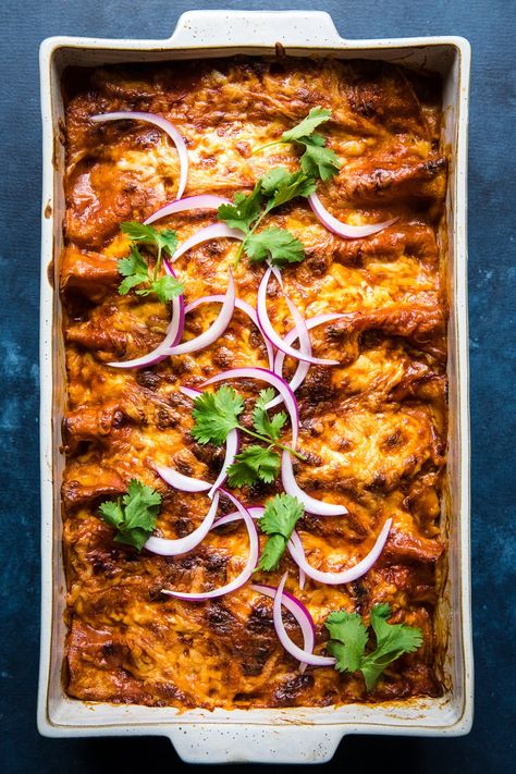 Our Tex-Mex style, easy chicken enchiladas with red sauce are baked under a blanket of cheese and loaded with shredded chicken. Plus, with only six ingredients, they’re a total no-brainer. Chicken Enchiladas With Red Sauce, Shredded Chicken Recipes Easy, Enchiladas With Red Sauce, Red Chicken Enchiladas, Easy Chicken Enchiladas, Easy Chicken Enchilada Recipe, Chicken Enchilada Bake, Cheesy Chicken Enchiladas, The Modern Proper