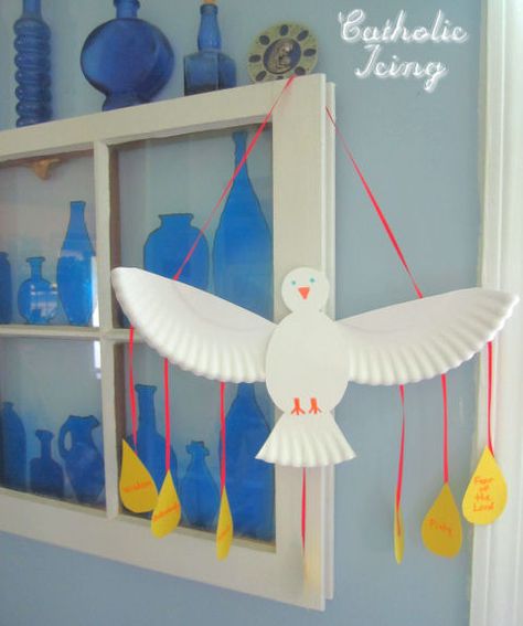 Holy Spirit Craft- Make a Dove from a Paper Plate John The Baptist Craft, Jesus Baptism Craft, Dove Craft, Baptism Craft, Holy Spirit Craft, Rainbow Streamers, Jesus Baptism, Ark Craft, Gifts Of The Holy Spirit