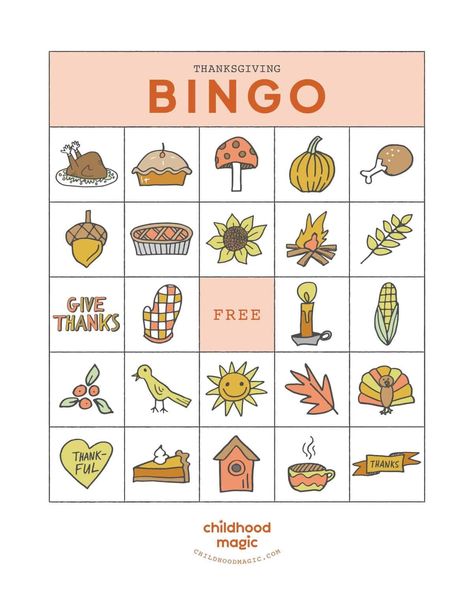 Thanksgiving Bingo - Childhood Magic Thanksgiving Bingo Free, Bingo Printable Free, Printable Bingo Cards, Thanksgiving Word Search, Thanksgiving Bingo, Thanksgiving Books, Thanksgiving Words, Bingo Template, Bingo Cards Printable