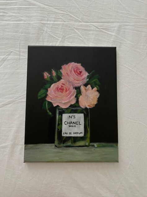 Chanel Painting Ideas, Chanel Perfume Painting, Perfume Painting, Chanel Painting, Canvas Painting Tutorials, Fantasy Drawings, Oil Pastel Art, Cottage Bedroom, Wave Painting