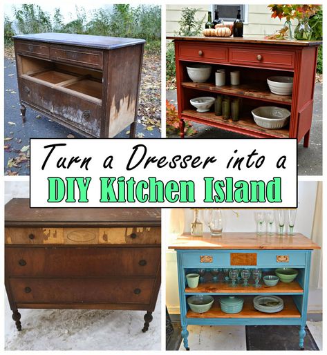 DIY Kitchen Island Dressers Into Kitchen Islands, Dresser Turned Kitchen Island, Diy Dresser Kitchen Island, Dresser Turned Into Kitchen Island, Island For Kitchen, Diy Island, Kitchen Center Island, Mobile Kitchen Island, Dresser Kitchen Island