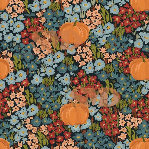 Fall Motifs, Fall Desktop Backgrounds, Thanksgiving Pattern, Thanksgiving Floral, Fabric Shops, Floral Pumpkin, Fall Background, Fabric Pumpkins, Fabric Printing