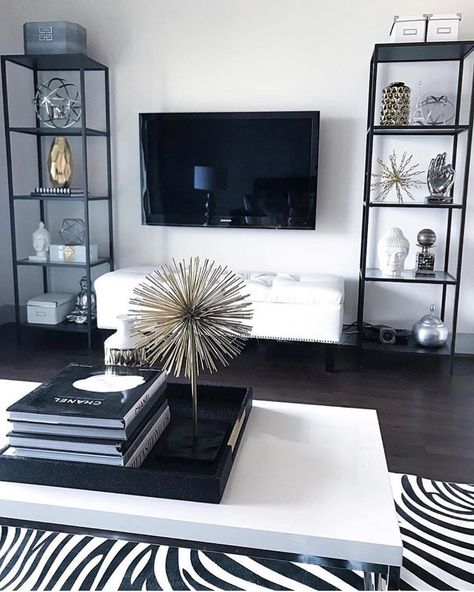 Symmetry. Mounted tv. Ottoman bench underneath. Under Mounted Tv, Nashville Apartment, Boston Apartment, Glam Living Room, Apartment Decor Inspiration, Dream Room Inspiration, Classic Decor, Mounted Tv, Beautiful Bedding