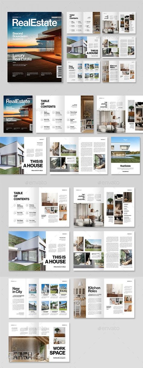 Real Estate Magazine Template - Magazines Print Templates Rum Magazine, Profolio Design, Magazine Sketch, Photography Portfolio Layout, Ebook Design Layout, Presentation Layouts, Real Estate Magazine, Real Estate Design, Brochure Design Layouts