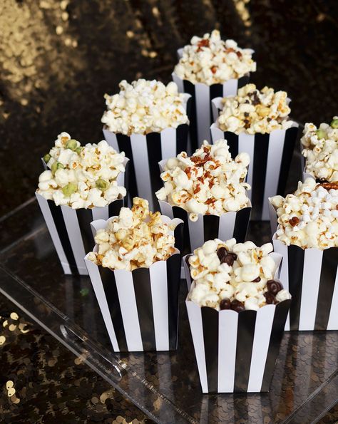 Ali Hedin | Easy Popcorn Oscar Party Easy Popcorn Bar, Black And White Popcorn, Popcorn Holder, Easy Popcorn, Grease Is The Word, White Popcorn, Oscars 2017, Movie Themed Party, 32 Birthday