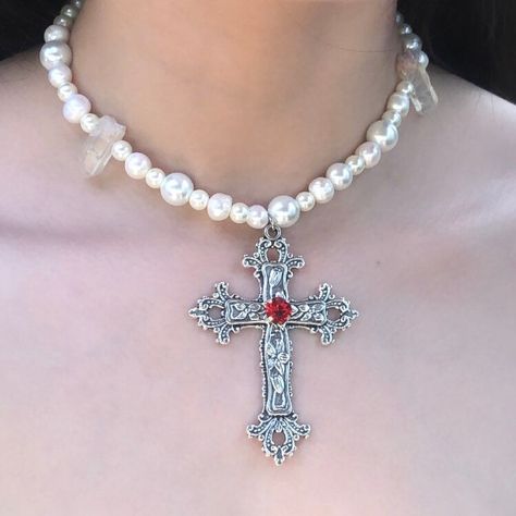 Big Cross Necklace, Cross Necklace Women, Big Cross, Gothic Cross, Gothic Design, Silver Cross Pendant, Gold Cross Necklace, Fresh Water Pearls, Dress Inspo