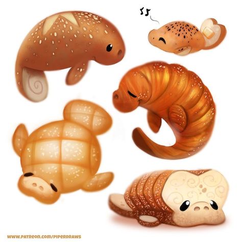 #2603. Manatees - Designs by Cryptid-Creations on DeviantArt Fruit Animals Drawing, Cute Food Animals, Animal Food Art, Jenni Illustrations, Cryptid Creations, Animal Foods, Metamorphosis Art, Griffonnages Kawaii, Hybrid Animals