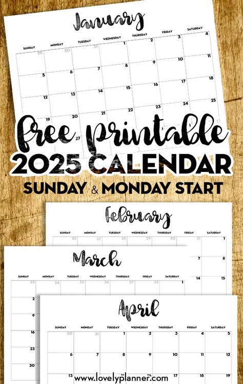 This simple free printable 2025 Monthly Calendar is available with Sunday and Monday start. A year at a glance 2025 calendar page is also included! 2025 Calendar Printable Free Template from January to December. Free 2025 Calendar Printable. Also available as an editable PDF. Matching 2025 one page calendars available. #calendar #2025 #calendar2025 #2025calendar #freeprintable #planner #lovelyplanner Printable Calander 2023, Pdf Calendar 2023, Church Calendar, Free Calendar Template, Editable Calendar, Printable Calendars, Monthly Planner Printable, Calendar 2023, 2023 Calendar