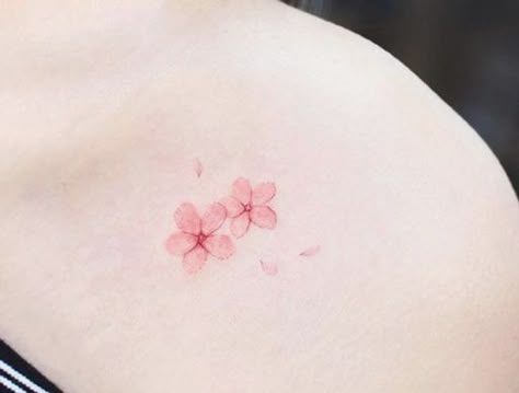 Cherry Blossom Tattoo Shoulder, Floral Back Tattoos, Sakura Tattoo, Flower Tattoo Ideas, Cherry Tattoos, Small Pretty Tattoos, 4 Tattoo, Bff Tattoos, Cute Tiny Tattoos