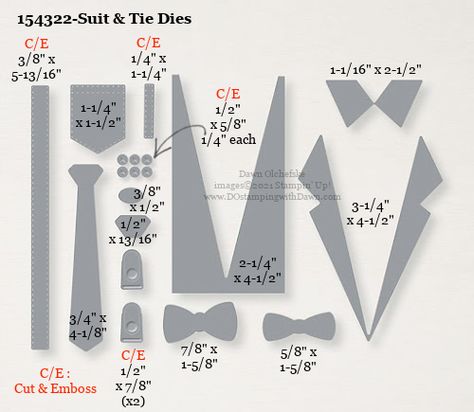 154322-Stampin' Up! Suit & Tie Dies measurements #DOstamping #stampinup #stampincut #cardmaking #HowdSheDOthat #papercrafting Well Suited Stampin Up Cards, Handsomely Suited Stampin Up Cards, Stampin Up Handsomely Suited Cards, Carte Harry Potter, Tuxedo Card, Card Making Tools, Suit Card, Birthday Stamps, Suit Tie