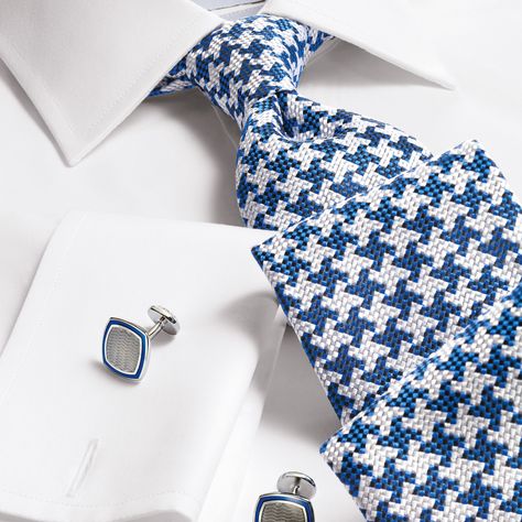 Luxury blue oversized End-on-End puppytooth tie | Luxury ties from Charles Tyrwhitt, Jermyn Street, London Shirt Tie Combo, Shirt And Tie Combinations, Fancy Accessories, Mens Fasion, Shirt And Tie, Luxury Ties, Dress Shirt And Tie, Tie Men, Charles Tyrwhitt