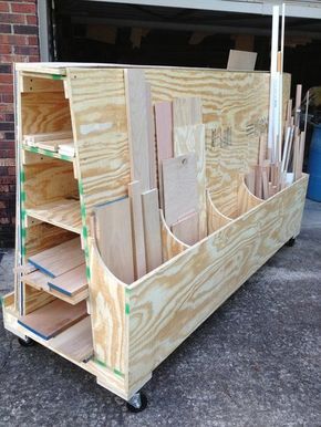 Easy to build Lumber Cart / Rack (Inspiration) Lumber Cart, Lumber Storage Rack, Cabinet Woodworking Plans, Lumber Rack, Wood Storage Rack, Workshop Layout, Lumber Storage, Workbench Plans, Shop Layout