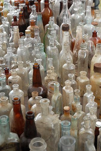 Bottles (by jess_leclair) Farmhouse Glassware, Old Glass Bottles, Antique Glass Bottles, Antique Bottle, Vintage Jars, Antique Glassware, Antique Bottles, Vintage Bottles, Old Bottles