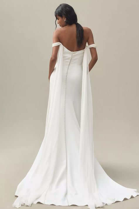 Jenny Yoo Francesca Off-The-Shoulder Fit & Flare Crepe Wedding Gown | Anthropologie Anthropologie Wedding Dress, Wedding Dress With Straps, Silk Chiffon Fabric, Anthropologie Wedding, Wedding Dresses With Straps, Jenny Yoo, Brides Wedding Dress, Crepe Fabric, Silk Chiffon