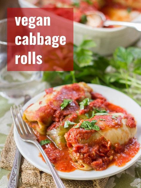 These stuffed cozy cabbage rolls are made with tender leaves of steamed cabbage wrapped around a savory, smoky mixture of quinoa and lentils, baked up in tomato sauce until piping hot. This healthy comfort food meal is vegan, vegetarian, optionally gluten-free, and always a hit! #veganrecipes #vegetarianrecipes #cabbagerolls #quinoa #stuffedcabbage #lentils #meatlessmonday #plantbased Turkey Cabbage Rolls, Low Fat Vegetarian Recipes, Turkey Cabbage, Vegan Cabbage Rolls, Quinoa Lentil, Healthy Vegan Dessert, Vegan Cabbage, Low Fat Vegan Recipes, Low Calorie Vegan