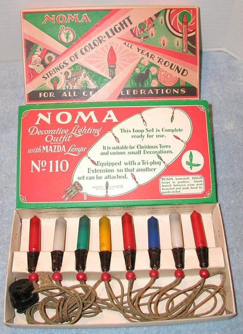 Vintage RARE 1930's Box NOMA Electric C-6 GE Mazda Figural Candle Lights WORKS Noma Christmas Lights, 1940 Christmas, Christmas Lights Vintage, Light Words, Nostalgic Christmas, Merry Christmas Pictures, Nostalgic Images, Light Bulb Candle, Candle Light