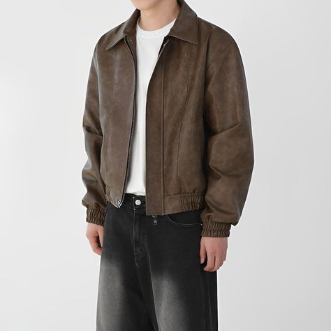 Lightly Cropped PU Leather Jacket - STREETBOY 🌏 www.beastreetboy.com Hombre Aesthetic, Fancy Fits, Money Fashion, Pu Leather Jacket, Cropped Leather Jacket, March 27, Look Cool, Old Money, Pu Leather