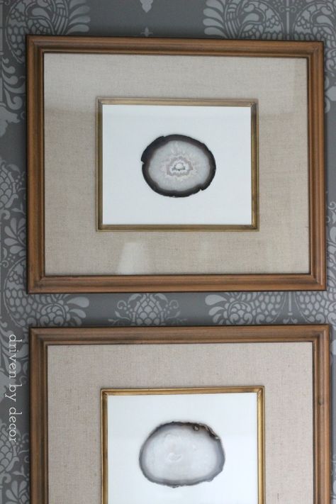 DIY art made with agate coasters and Target frames Family Picture Wall Ideas Simple, Target Frames, Decorating With Nature, Agate Slice Art, Map Gallery Wall, Agate Art, Unique Framing, Framing Ideas, Driven By Decor