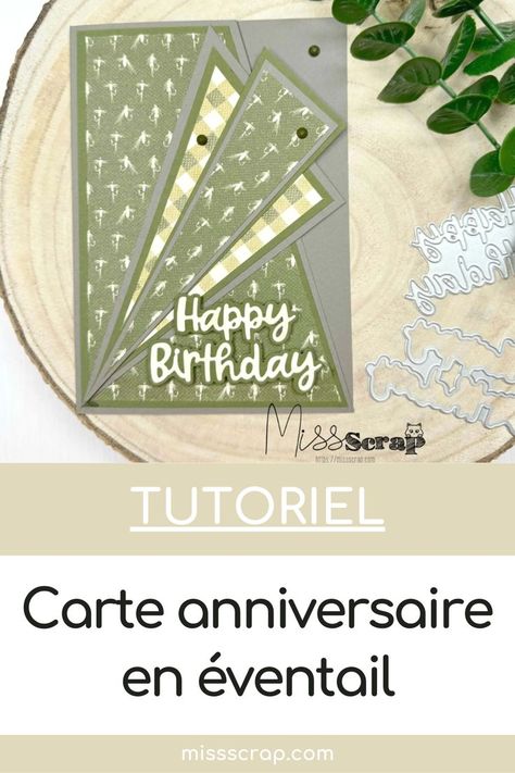 Dans ce tutoriel, je te montre comment réaliser une belle carte avec la technique de l'éventail. C'est une création scrapbooking, cela signifie que tu peux toi aussi le créer à la maison avec peu de matériel. Je te conseille les produits de la marque Stampin' Up! qui sont de très bonne qualité et disponibles sur ma boutique en ligne. Missscrap Scrapbooking Original, Fan Card, Art Deco Cards, Album Scrapbooking, Birthday Cards For Men, Photo Album Scrapbooking, Fancy Fold Cards, Card Tutorial, Fun Fold Cards