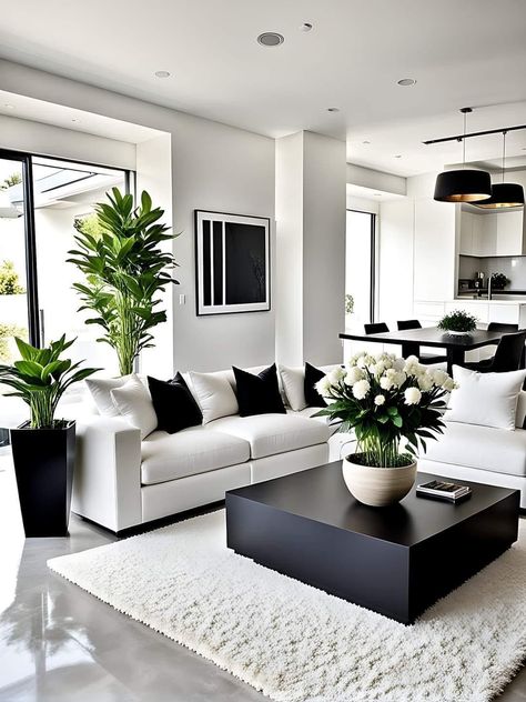 Black And White Living Room, Apartment Living Room Design, Living Room Design Decor, Home Design Living Room, Living Room Decor Cozy, Apartment Decor Inspiration, White Living Room, Living Room Decor Modern, Decor Home Living Room