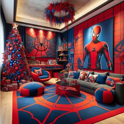 Spiderman House Decor, Spiderman Room Decor Ideas, Spiderman Bedrooms, Boys Spiderman Bedroom, Spiderman Room Aesthetic, Spiderman House, Spiderman Room Ideas, Spiderman Kids Room, Spiderman Room Decor