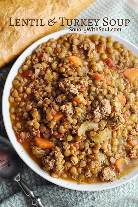 Macro Friendly Lentil Soup, Lentil Recipes For Diabetics, Lentil Turkey Soup, Lentil And Ground Turkey Recipes, Ground Turkey Lentil Recipes, Ground Turkey Lentil Soup, Ground Turkey And Lentils Recipes, Turkey And Lentil Soup, Ground Turkey Soup Recipes