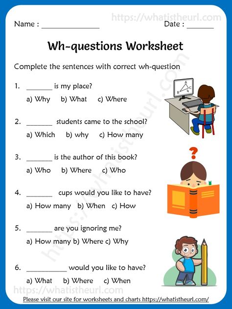 Wh Question Worksheet For Kids, Grade 5 English, Wh Words, 1st Grade Homework, Worksheets For Grade 5, 2nd Grade Reading Worksheets, Question Words, English Grammar Exercises, English Grammar For Kids