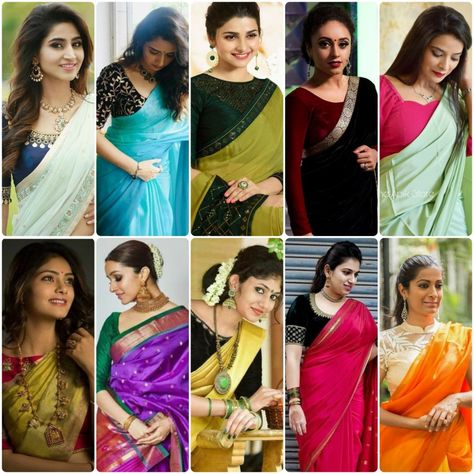 Contrast blouse designs ideas || saree colour combinations || contrast blouse with plain sarees || Blouse Designs With Border, Blouse Designs Silk Saree, Contrast Blouse Designs, Blouse Designs Ideas, Blouse Designs Saree, Saree Color Combinations, Plain Sarees, Plain Saree, Silk Saree Blouse Designs