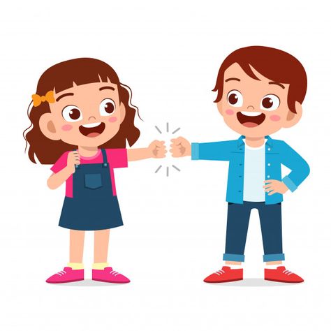 Happy cute little kids boy and girl fist... | Premium Vector #Freepik #vector #children #character #cartoon #friendship Cartoon Friendship, Happy Emoticon, Valentines Day Doodles, Image Positive, Children's Book Illustrations, Boy And Girl Cartoon, Children Cartoon, Kids Vector, Fist Bump