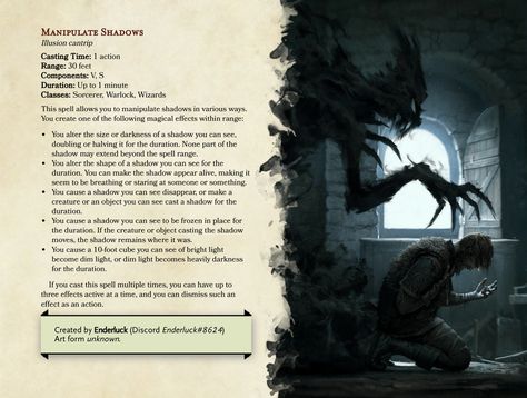 Dnd Shadow Magic, Necromancy Spells, 5e Spells, Homebrew Spells, Dnd Spells, Shadow Powers, Dungeons And Dragons Rules, Dungeons And Dragons Races, Blood Hunter