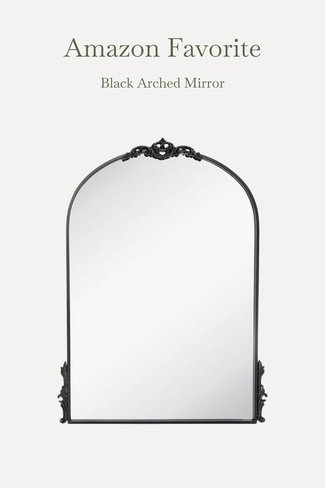 Black Ornate Mirror, Black Arched Mirror, Mirror For Vanity, Arch Mirrors, Mirror Arch, Vanity Living Room, French Arch, Black Arch Mirror, Wrought Iron Mirror