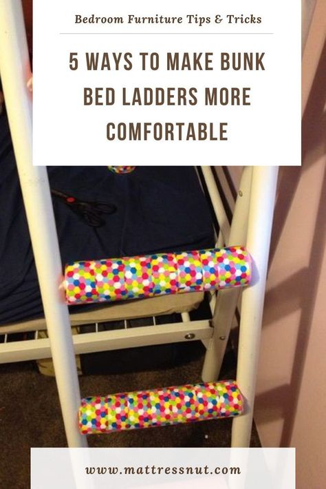 My children love their bunk beds. They go up and down all the time. However, as fun as they are, bunk beds are also not designed as well as I’d like. The cheap metal bunk beds we have at home have ladder rungs that are slippery and rounded so they hurt while climbing up and down. Ofcourse, my kids don’t really get bothered as much as I do. In this article I discuss how to make bunk bed ladders more comfortable. Diy Bunk Bed Shelf, How To Make A Ladder For Bunk Bed, Bunk Bed Ladder Cover Diy, Tuffing Bunk Bed Hack, Bottom Bunk Fort, Diy Rv Bunk Beds, Lodge Bunk Beds, Bunk Bed Railing Ideas, Diy Bunk Bed Ladder