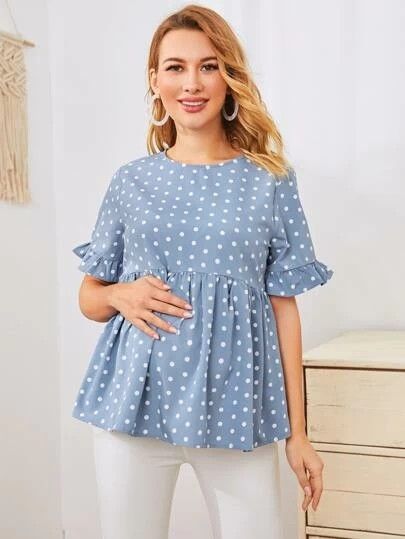 Maternity Tops For Work, Polka Dot Blouse Outfit, Indian Maternity Wear, Short Maternity Dress, Maternity Blouses, Maternity Work Clothes, Shein Maternity, Preggo Fashion, Summer Maternity