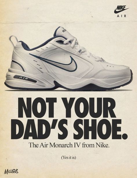 Poster 90s, Old Nikes, Air Monarch Iv, Nike Air Monarch Iv, Nike Poster, Shoe Advertising, Nike Ad, Dad Shoe, Chloë Sevigny