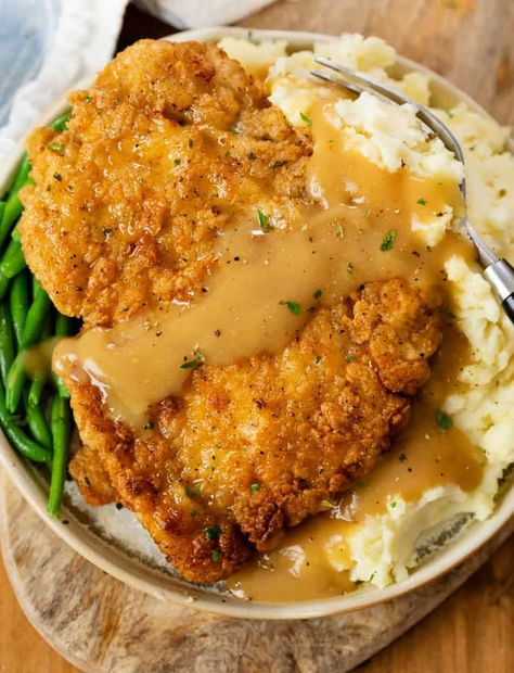 Chicken With Gravy, Brown Gravy Recipe, Country Fried Chicken, Chicken Fried Steak Recipe, The Cozy Cook, Cozy Cook, Fried Steak Recipes, Country Fried, Fried Chicken Breast