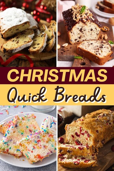 Christmas Quick Breads Holiday Gifts, Christmas Quick Breads, Pumpkin Zucchini Bread, Bread Gifts, Apple Pie Bread, Banana Bread Loaf, Lemon Poppyseed Bread, Cranberry Orange Bread, Sweet Potato Bread