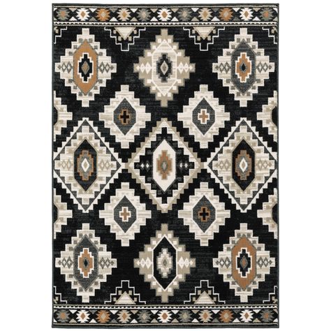 A pretty and fashionable choice, this Patti area rug from Style Haven will complement the farmhouse style of your home. The lovely rug sports a stepped diamond pattern with a geometric trim, rendered in charcoal and ivory colors. Southwest Area Rugs, High Contrast Black And White, Southwest Rugs, Charcoal Rug, Soft Clay, Southwestern Area Rugs, Southwestern Design, Shades Of Gray, The Farmhouse