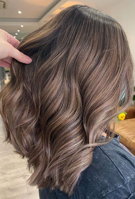 Ash Mocha Highlights, Brown Balayage On Light Brown Hair, Dark Blonde With Brown Lowlights, Teddy Bear Brunette Balayage, One Color Light Brown Hair, Mouse Brown Balayage, Milk Brown Hair With Highlights, Cool Tone Balayage On Dark Hair, Brown Hair Low Maintenance Highlights