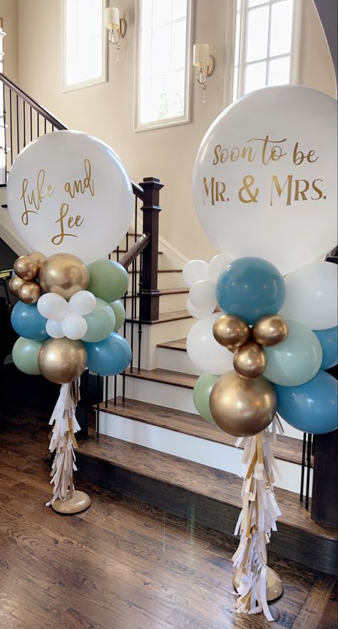 Engagement Party Decorations Balloons, I Do Balloons, Balloon Arch At Wedding Reception, Bridal Shower Balloon Columns, Balloon Arches For Engagement Party, Wedding Reception Balloon Decor, Couples Shower Balloon Garland, Balloon Decor For Wedding, Wedding Reception Balloon Arch