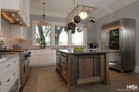 Barnwood Kitchen Island, Barnwood Island, Stainless Countertops, Addition Ideas, Wood Island, Island Design, Kitchen Remodel Idea, Barnwood, Barn Wood