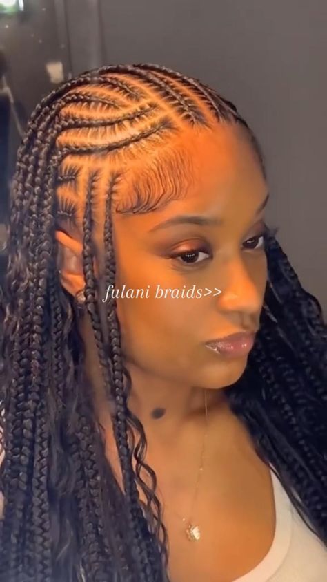 Feed In And Knotless Braids, Two Layer Braids Black Hairstyles, Black Girls Hairstyles Box Braids, Cute Half Up Half Down Hairstyles Braids, Fulnia Braids, Fulani Braids Ideas, Hairstyle Ideas For Black Girls Braids, Medium Fulani Braids With Design, Back To School Hairstyles Braids 2024