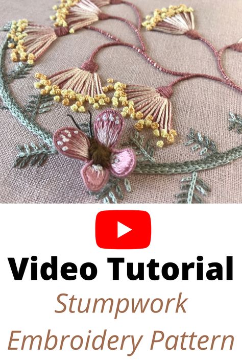 Butterfly Stumpwork Tutorial, Stumpwork Embroidery Beginner, French Crochet Embroidery, Stumpwork Embroidery Patterns Design, Ribbon Embroidery Tutorial Step By Step, Stumpwork Embroidery Patterns, Stumpwork Embroidery Tutorial, French Embroidery Patterns Vintage, Stumpwork Butterfly