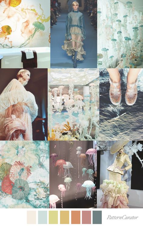 Pattern Curator Sea Jellies Fashion Blue Moodboard Sea Moodboard Fashion, Fashion Themes Inspiration, Fashion Themes Inspiration Ideas, Sea Moodboard, Sea Inspired Fashion, Blue Moodboard, Mood Board Fashion Inspiration, Pattern Curator, Fashion Trending Moodboard