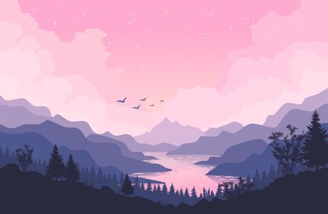 Aesthetic Mountain Wallpaper, Vector Landscape Illustration, Pages Background, Landing Page Illustration, Vector Landscape, Space Phone Wallpaper, Professional Lightroom Presets, Lightroom Presets Bundle, Mountain Wallpaper