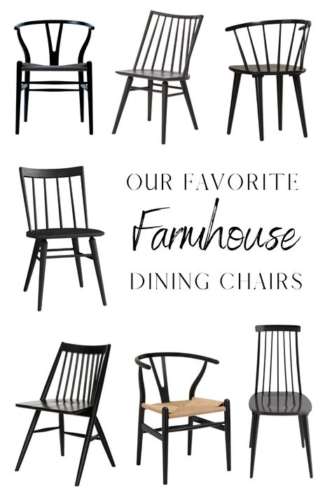 A roundup of our favorite black modern farmhouse dining chairs. We were in search of new dining chairs for the cabin and really wanted a black farmhouse dining chair with a modern twist. Here are some of our favorite ones. Farmhouse Black Dining Chairs, Modern Farmhouse Kitchen Table Chairs, Black Modern Farmhouse Dining Chairs, Farm Table Chairs, Farmhouse Dining Table With Black Chairs, Modern Farmhouse Kitchen Chairs, Modern Farmhouse Kitchen And Dining Room, Black Fabric Dining Chairs, Modern Farmhouse Dining Room Chairs