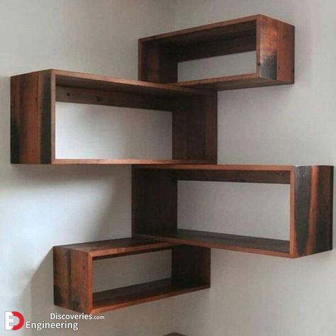 Woods Project, Shelves Design Ideas, Wood Project Ideas, Corner Shelf Ideas, Corner Shelf Design, Wall Shelves Living Room, Furnitur Ruang Keluarga, Shelves Design, Corner Wall Shelves